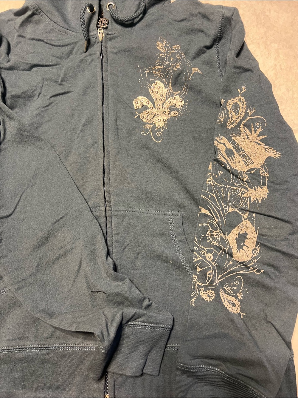 BCBGMaxAzria Navy Zip Hoodie with Decorative B Pendant - Picture 4 of 7